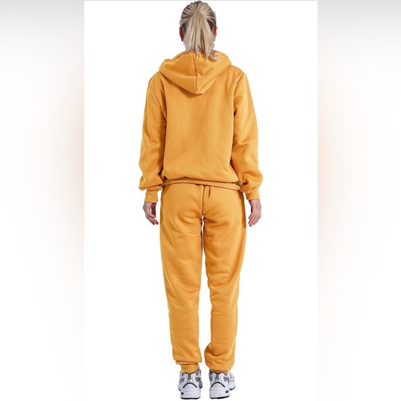 2 Piece Tracksuit Sherpa Fleece Lined Zip Up Hoodie & Joggers Mustard Yellow NEW - Picture 8 of 13